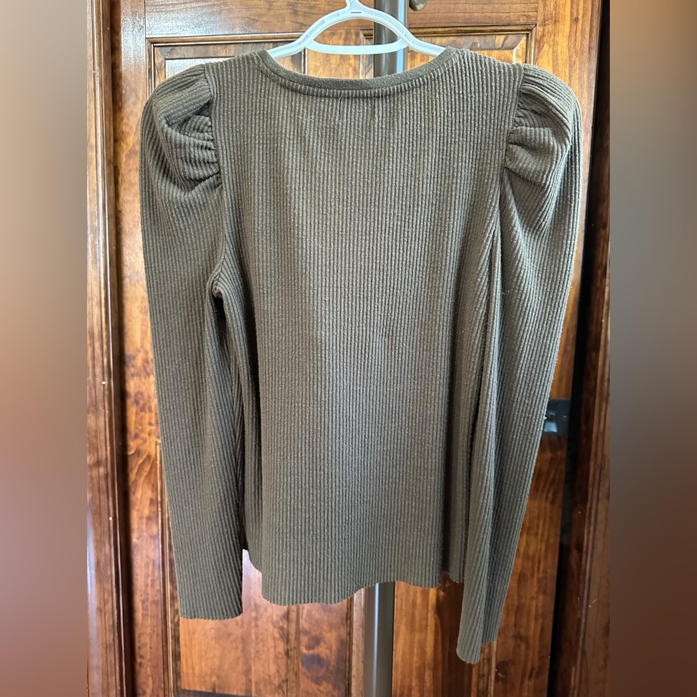NATION LTD Long Sleeve, Poof Shoulder, Ribbed Top Size Small, Brown - Picture 5 of 5